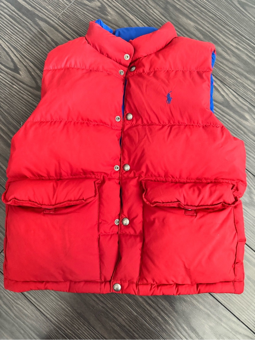 Polo Ralph Lauren Kids Reversible Down Puffer Vest Red Royal Blue Size M 10-12